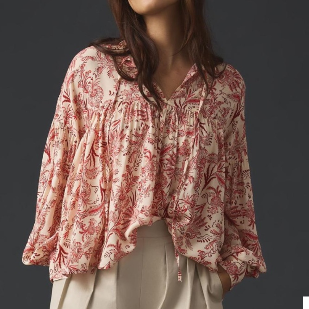 Anthropologie Tie-Front Peasant Blouse size M